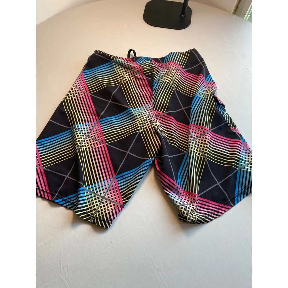 Billabong Mens Board Shorts Size 33 Black Neon Plaid Swim Trunks M1261WEB